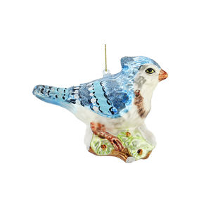Ciondolo a forma di uccello blu libero con immagine di vetro dipinto con animale serie di decorazioni per la scena dell'albero di Natale - Product Image 1