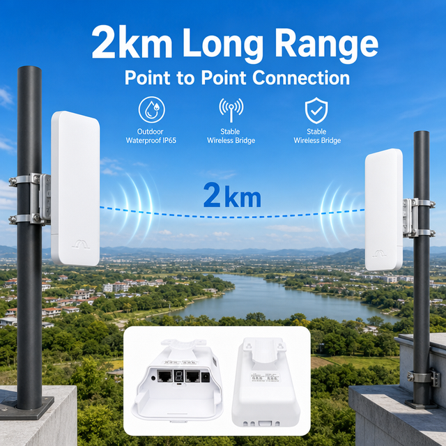 Factory OEM Price 2KM Point to Point Wireless CPE 5.8GHz 300Mbps Outdoor Wireless Bridge PTP Long Distance WiFi Link Device