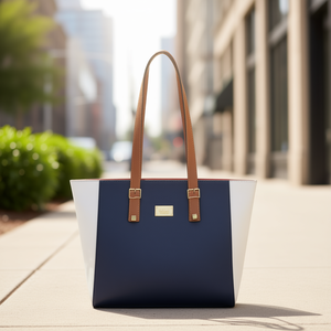 Sac fourre-tout en cuir véritable pour femme Fana Adelle, bleu marine M3717, design à panneaux, utilisation toutes saisons - Product Image 2