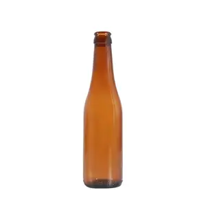 Newray 33 cl Empty Amber Round Glass Beer Bottle for Liquor Fruit Wine Sparkling Water with Crown Cap