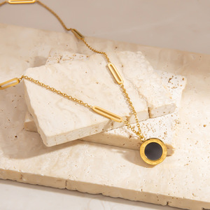 Collier en acier inoxydable pour femme, chaîne de clavicule géométrique ronde, plaqué or, chaîne de pull, bijou, cadeau, accessoire de mode - Product Image 2