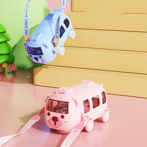 Vendita calda stile auto carino portatile per bere bottiglia di autobus a forma di tazza con paglia tracolla per ragazzi ragazze scuola a casa - Product Image 2