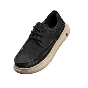 Chaussures bateau en cuir pour hommes, bout rond, lacets, semelle antidérapante en caoutchouc, semelle intermédiaire en EVA, chaussures décontractées toutes saisons - Product Image 4