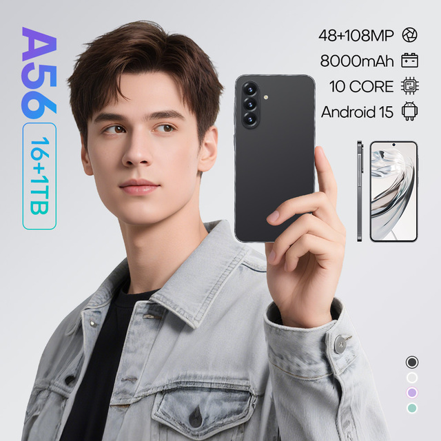New 2026 A56 Android 15 Ai 108mp Imx800+48mp Ultra-wide 16+1tb 10w Charge Type-c 2.0 Smartphone Cellphone 5g Global Smartphone