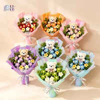 BH High Birthday Gift Teddybeer Rozenboeket Schattige Stijl PE Materiaal Handgemaakt Gebreide Kunstbloemen Fabrieksdirecte Levering