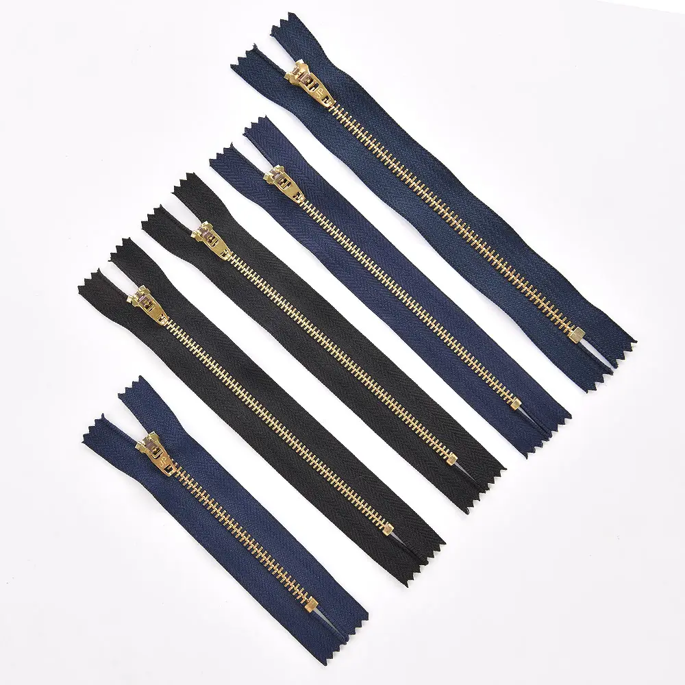 Wholesale Factory Custom Metal Zipper 4.5YG 4YG 5YG Double Lock Close End Metal Brass Zipper For Jeans