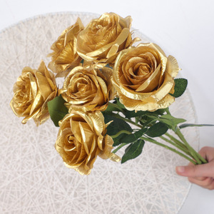Arrangement de fleurs de <span class=keywords><strong>roses</strong></span> dorées et argentées faites à la main pour Pâques Simulation transfrontalière Décoration de fête de Thanksgiving <span class=keywords><strong>Roses</strong></span> uniques - Product Image 5