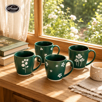 Set Cangkir Kopi Keramik Bunga Klasik SWT dengan Piring Kelopak Bunga, Mug Teh, Aman untuk Mesin Cuci Piring, Hadiah Cantik untuk Rumah, Kantor, Kafe