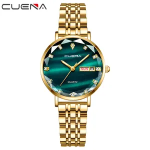 Cuena Merk Goedkope Fabriek Prijs Roestvrij Staal Band Gouden Dames Diamant Origineel Merk Voor Vrouw Horloge
