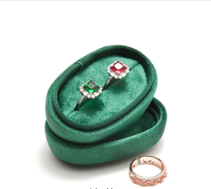 Oval Velvet Jewelry Case Green Red Solid Color Simple Style <b>Earrings</b> Storage <b>Box</b> - Product Image 2