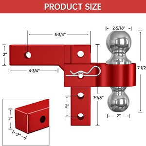 Support de boule de remorquage Getitall, récepteur de 2 pouces, crochet de 6 pouces, réglable, en alliage d'aluminium, rouge - Product Image 5
