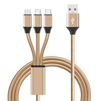Câble de charge universel 3 en 1 multi-têtes en nylon tressé, charge simultanée de 3 téléphones de type C, Micro et pour iPhone