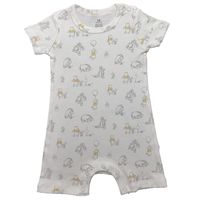 Romper pendek [potongan bahu terbuka, katun dua sisi], cocok untuk anak laki-laki dan perempuan, dengan motif binatang dan bunga.