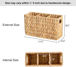 Water Hyacinth Utensil Caddy Natural Water Hyacinth Sliverware <b>Holder</b> with Built-in Handles 3-Compartment <b>Cooking</b> Tools Storage - Product Image 3