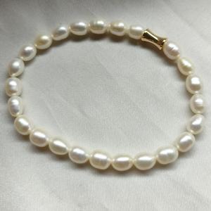 High Quality 5-6MM Freshwater Rice-Shaped Seedless <b>Pearl</b> <b>Bracelet</b> with Diamond <b>Gold</b> and Elastic Leather Waist Glossy Clean - Product Image 3