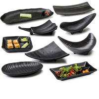 Vaisselle de restaurant en gros, plats en plastique japonais, assiette à apéritif, assiette à sushi, incassable, noire, rectangulaire, en mélamine