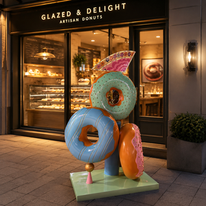 Statua in Resina Moderna Astratta a Forma di <span class=keywords><strong>Ciambella</strong></span>, Sculture in Resina con Ciambelle Colorate Smaltate per Negozi di Dolci - Product Image 1