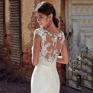 Nuovo Abito <span class=keywords><strong>da</strong></span> <span class=keywords><strong>Sposa</strong></span> Bianco Moderno AliExpress, Lunghezza Pavimento, Senza Maniche, Stile Sirena con Decorazioni in Pizzo, di Alta Gamma e di Nicchia per il Mercato Internazionale - Product Image 3