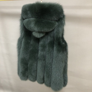 Customizable <strong>Dark</strong> <strong>Green</strong> Classic Fox Fur Vest Coat With Hooded Women Fashion Vertical Stripes Real Fluffy Fur Gilets <strong>Waistcoat</strong> - Product Image 6