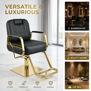 Sillón de Peluquería Hidráulico de Lujo en Negro y Dorado, Sillón de Barbería de Cuero PU Ajustable y Reclinable para Salón de Belleza y Spa - Product Image 5