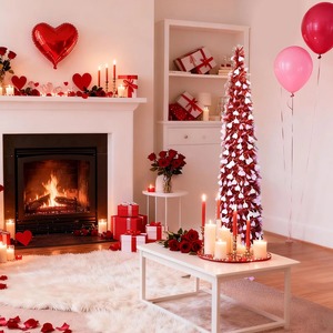 Sapin de Noël pliable en guirlande rouge de haute qualité avec cœurs roses, installation instantanée pour la décoration de Noël et de la Saint-Valentin à la maison - Product Image 4