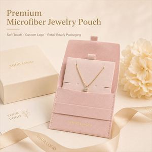 Pochette à bijoux en microfibre personnalisée de qualité supérieure avec carte insérée pour collier, boucles d'oreilles, bague, bracelet, emballage cadeau - Product Image 3