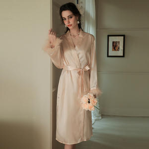 عبر الحدود الأوروبي الأمريكية مثير العروس ثوب الصباح المرأة ريشة ثوب نوم طويل الزفاف ماكياج وصيفه الشرف مجموعة كيمونو - Product Image 3