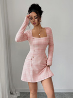 Robe courte à col carré et motif écossais, style mode coréen simple, taille haute, pour femme, collection automne 2025, modèle indépendant
