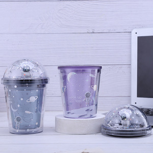 Zhen Ai Space Astronaut Double Layer <b>Plastic</b> <b>Cup</b> Bpa Free With Lid For Drinkware Gift - Product Image 4