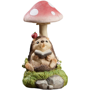 Scultura di <span class=keywords><strong>Riccio</strong></span> <span class=keywords><strong>in</strong></span> Resina con Luci LED Solari, <span class=keywords><strong>Riccio</strong></span> che Legge un Libro su un Fungo, Statuette Decorative - Product Image 1