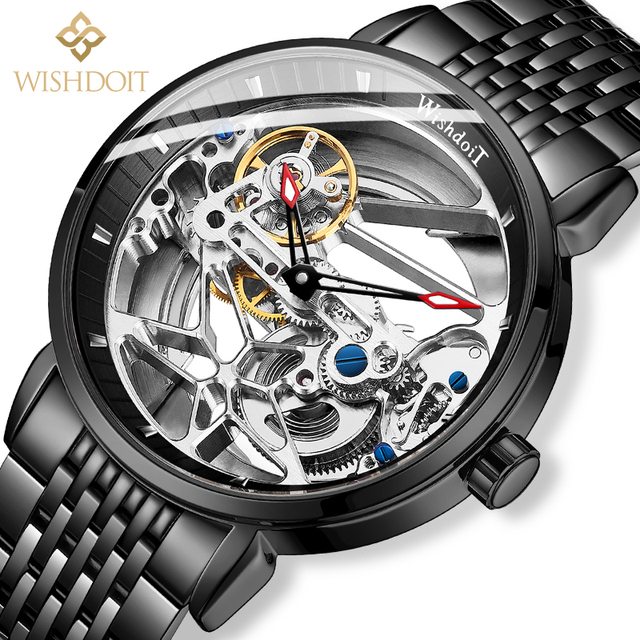 WISHDOIT 7700B Fashion Chinese Mens Mechanism Watch Original Stainless Steel Band Big Dial Keep Moving Tourbillion Watch Design