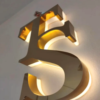 Lettres en acier inoxydable doré, lettres en relief rétroéclairées par LED, logo en métal 3D personnalisé, enseigne lumineuse à halo blanc chaud, enseigne murale pour entreprise