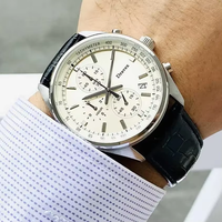 Montre à quartz chronographe vintage pour homme, échelle tachymétrique, cadran crème, bracelet en cuir à motif crocodile, montre-bracelet de date pour affaires