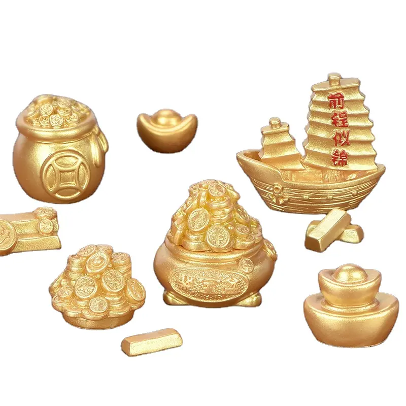 Fortune good lucky micro landscape DIY ornament resin crafts Golden New Year gold ingot boat home furnishing articles decoration