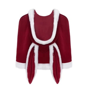Cape à capuche en velours rouge avec bordure blanche, accessoire de costume pour fête de Noël, cosplay - Product Image 3