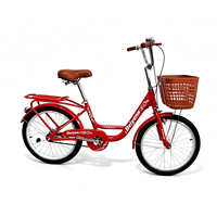 Vélo de ville rouge 20 pouces pour femme avec panier et porte-bagages arrière pour les trajets quotidiens et le shopping – Offre spéciale
