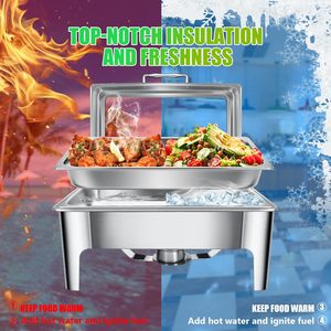 Hình chữ nhật 9 QT chafing món ăn với kính nắp tự chọn đặt thực phẩm hâm nóng cho các bên cho khách sạn & nhà hàng - Product Image 4