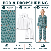 Pyjama personnalisé bleu-vert à col cranté motif sapin de Noël, ensemble en polyester et soie de lait, vêtements de nuit pour femme, POD, MOQ 1 pièce, Dropshipping