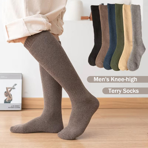 Calze Terry Ultra Spesse da <span class=keywords><strong>Uomo</strong></span> al Ginocchio con Logo Personalizzato, 10% Lana, Calze Termiche Invernali Lunghe Sportive da Ragazzo, Calze al Polpaccio - Product Image 1