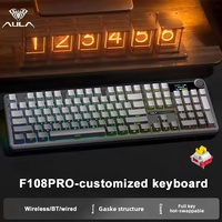 Clavier mécanique RGB en plastique AULA F108 PRO, nouveau, BT 5.0, 2.4G sans fil, filaire, trois modes, personnalisable