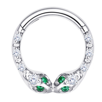 Métal éternel ASTM F136 titane délicat Unique segment articulé forme de serpent Clicker avec bijoux de Piercing Zircon vert