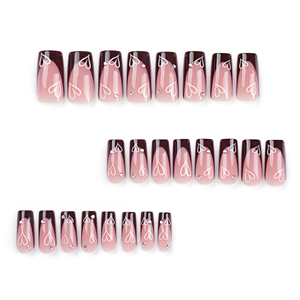 El más nuevo diseño de puntas de uñas <span class=keywords><strong>postizas</strong></span> cuadradas largas pintura superior negro Rosa corazón diamante hecho a mano algunos puntos bufanda de seda prensa en las uñas - Product Image 2