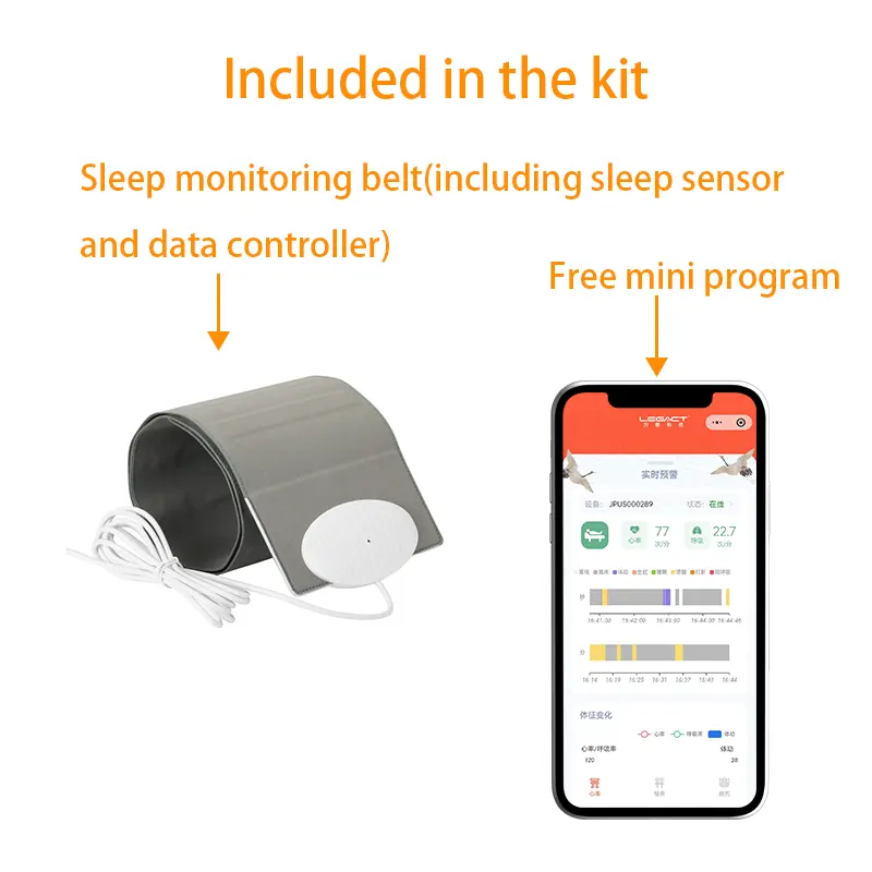 Uyku İzleme kiti LSM-800-W İletişim yöntemi WIFI, kalp atış hızını ve solunum hızını izlemek için ücretsiz uygulama sağlar