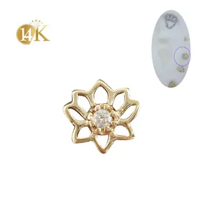 Calendo Groothandel 14K Massief Goud Intern Lotus Bloem Draadloze Pin Tops Fijne Sieraden Piercing Jewlery