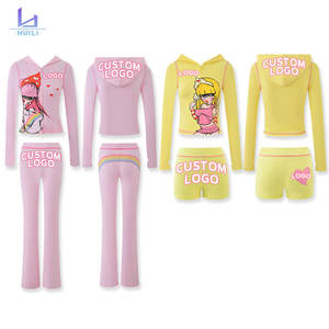 Huili ชุดเสื้อผ้าใส่อยู่บ้านสำหรับผู้หญิงสองชิ้นเสื้อมีฮู้ดแบบมีซิปสีชมพู - Product Image 1