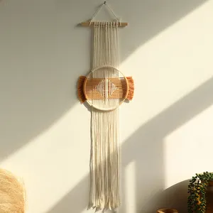 Boho Macrame Wall Hanging Handmade Brown Round Wall Art Decor Home Bedroom Living Room Christmas Decoration