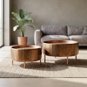 Tables basses gigognes rondes modernes en bois avec plateau, mobilier minimaliste pour salon - Product Image 1