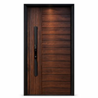 Porte d'entrée en bois grainé avec serrure à clavier et panneau latéral fixe, porte d'entrée moderne pour villa, appartement, maison, hôtel