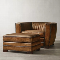 Fauteuil en cuir RH ROURKE, fauteuil club en cuir brun vieilli avec capitonnage Chesterfield, fauteuil d'appoint vintage moderne pour salon