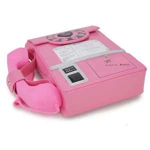 女性のためのピンクの電話型の財布とハンドバッグレトロな電話トップハンドルショルダーバッグクロスボディバッグファッション女性のトートバッグ新しい